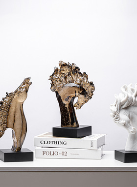 新中式棕色树脂马头摆件软装样板间马雕塑家居卧室床头配搭工艺品