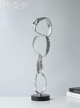 现代抽象铸铁几何圆圈摆件黑色样板间酒店家居客厅电视柜书柜饰品