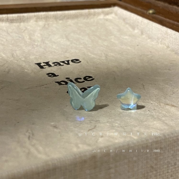 「琉璃星」简约小巧百搭蓝色蝴蝶星星耳钉小众日常甜美可爱耳环,淘宝优惠券,粉丝福利购,淘宝优惠卷