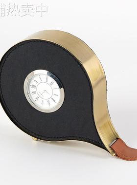 轻奢皮质金属台钟座钟摆件样板房软装饰品卧室办公室桌面时钟摆设
