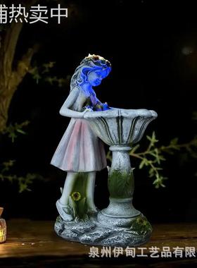 跨境创意花园天使雕像户外太阳能LED灯庭院草坪树脂工艺装饰摆件