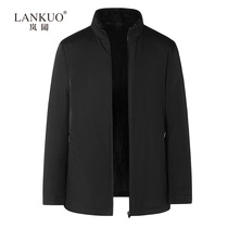 Blue Broadsheet Overcomes Mens Water Mink Liner Business Stand Water Mink Fur Black Mink Leather Whole Mink Velvet Winter Coat