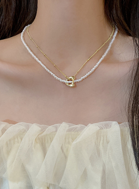 那片海女双层爱心珍珠项链