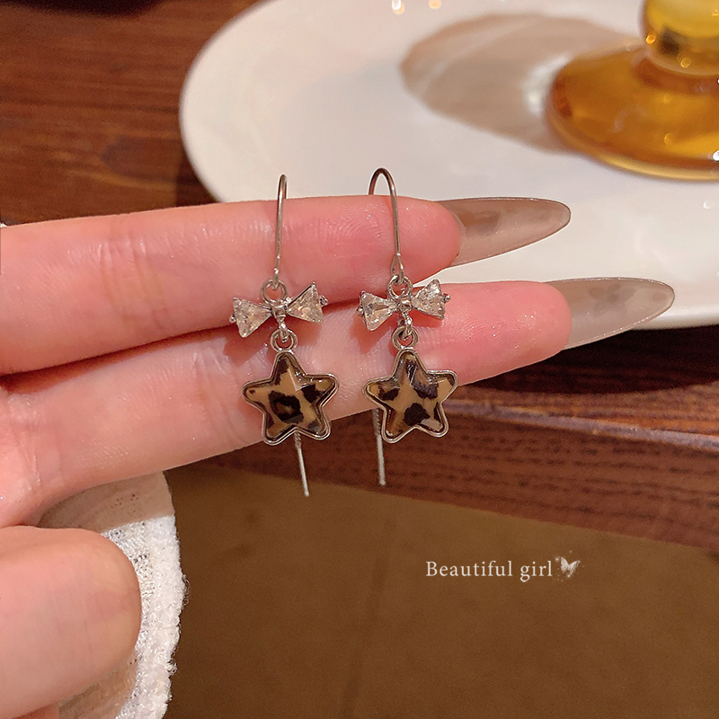 蝴蝶结豹纹星星耳线耳环女小众设计感耳钉女独特耳坠巨好看耳饰品 - 图0
