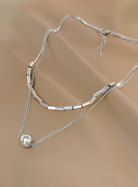 那片海双层圆珠方块项链女