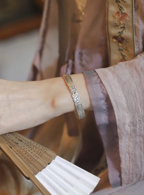 海棠手镯女款复古老式古法哑光镯子轻奢小众精致镯环送妈妈