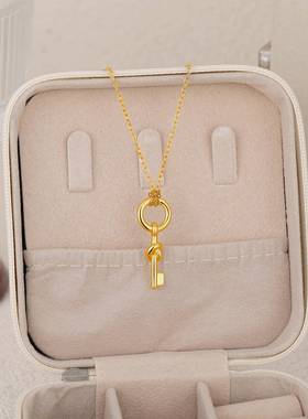 欧美跨境金钥匙吊坠项链挂绳简约高级感大气不锈钢链条饰品