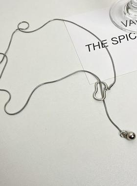 设计感几何圆珠可抽拉钛钢项链女小众轻奢长款高级毛衣链秋冬配饰