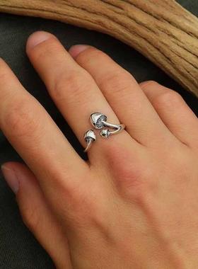 wih新品蘑菇开口戒指女 欧意简约合金可调节指环