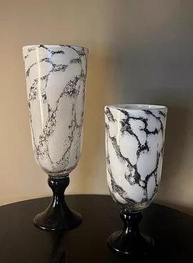 欧式复古黑白琉璃花瓶桌面摆件装饰大口径玻璃花瓶插花水培鲜花器