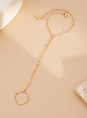 欧美跨境设计不规则金属光面开口手镯时尚水晶链条叠戴连指手链