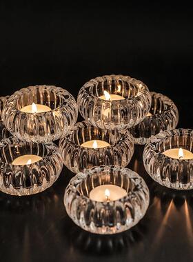 简约扁珠玻璃小烛杯欧式蜡烛台底座摆件浪漫烛光晚餐道具气氛布置