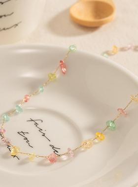 欧美新款夏天小众彩色天然石串珠项链女时尚手链轻奢气质饰品