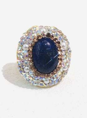 欧美时尚流行青金石镶嵌戒指重工设计厂家