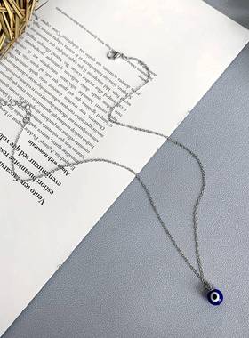 欧美跨境新款恶魔之眼吊坠卡片项链百搭三面琉璃眼睛吊坠饰品