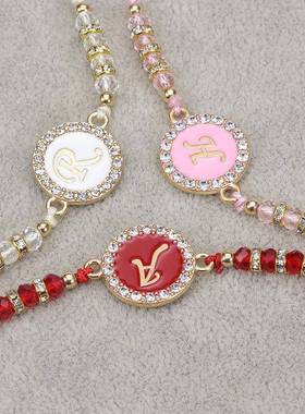 欧美热卖款水晶串珠手链时尚个性合金字母牌手链