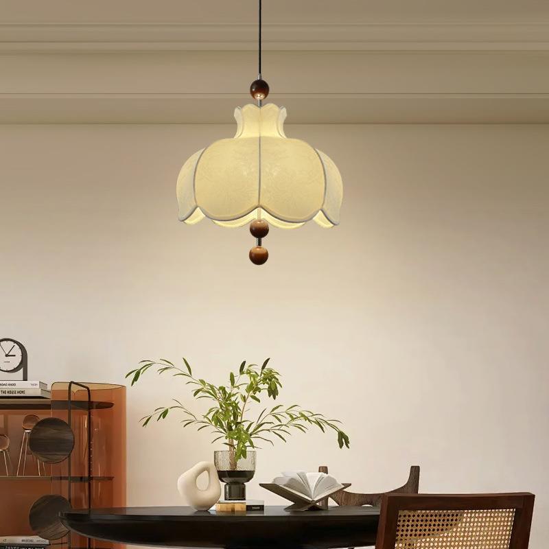 法式中古卧室吊灯侘寂风复古布艺花纹书房餐厅吧台全光谱护眼吊灯 - 图3