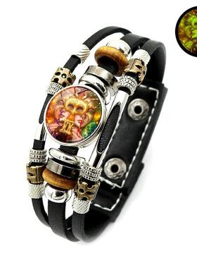 十二星座夜光手链男女潮流朋克风格多层皮革手环串珠手饰生日礼物