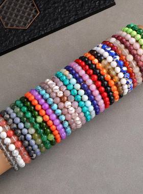 跨境爆款8mm天然玛瑙单圈手串水晶手链男女通用简约珠宝首饰