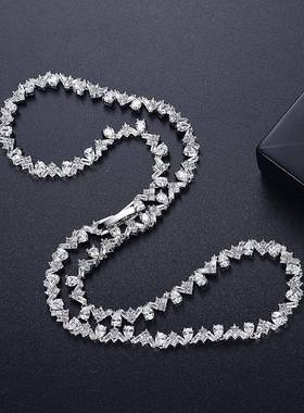 新娘锆石颈链黄铜水晶项链韩式婚礼宴会礼服配饰白色项饰品