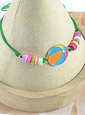 欧美新款拖鞋菠萝可调节儿童手环太阳椰树沙滩彩色手链跨境现货