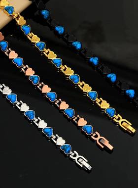 欧美跨境热卖古红铜拉丝桃心全磁石手链男简约时尚可调节绿松石手