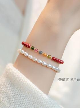 天然细款朱砂手串本命年极细手链碧玺喜乐女士新意礼物文艺新鲜感