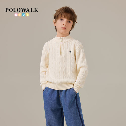 POLOWALK童装男童半拉链红色毛衣秋季新款保罗儿童休闲保暖针织衫 - 图0