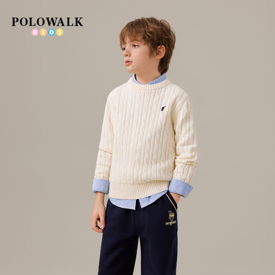 POLOWALK童装男女童毛衣2025秋季新款保罗儿童麻花针织衫套头上衣