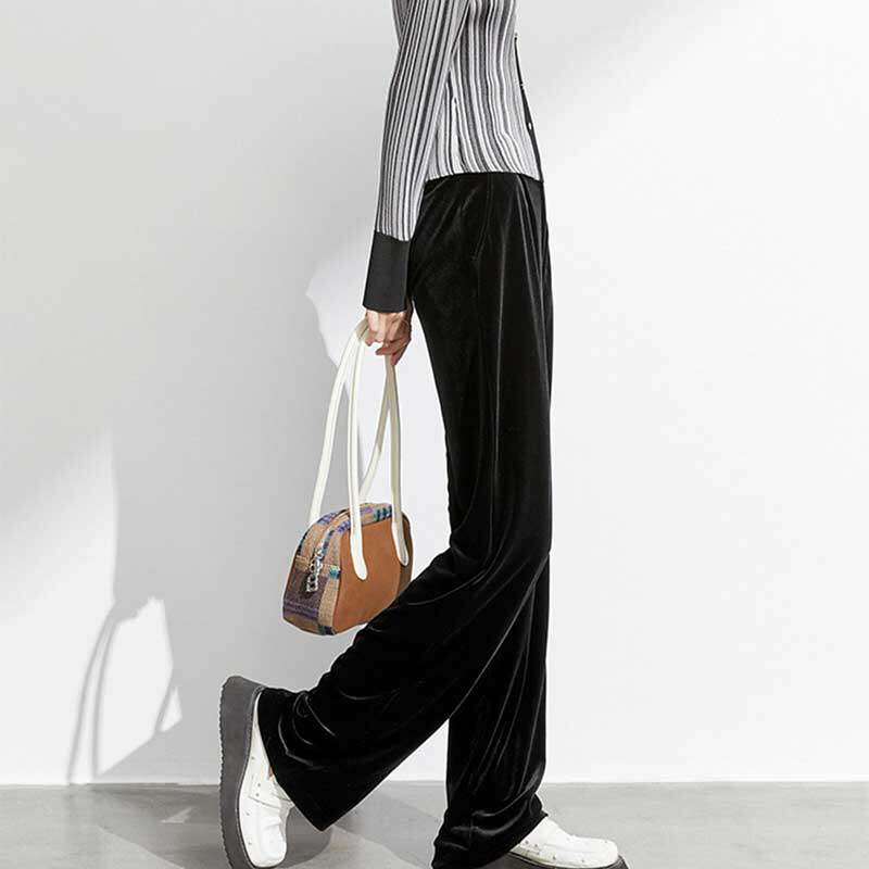 太平鸟女垂感拖地黑色休闲阔腿裤 太平鸟outlets店休闲裤