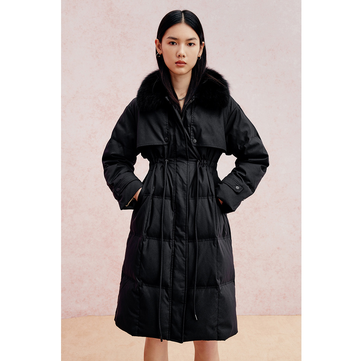 太平鸟中长款毛领年冬季新款羽绒服 太平鸟outlets店羽绒服