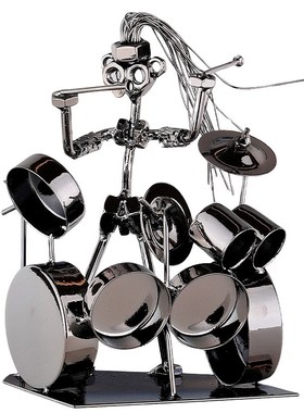 工业风金属朋克铁艺家居办公桌面摆件音I乐装饰品乐器架子鼓手玄