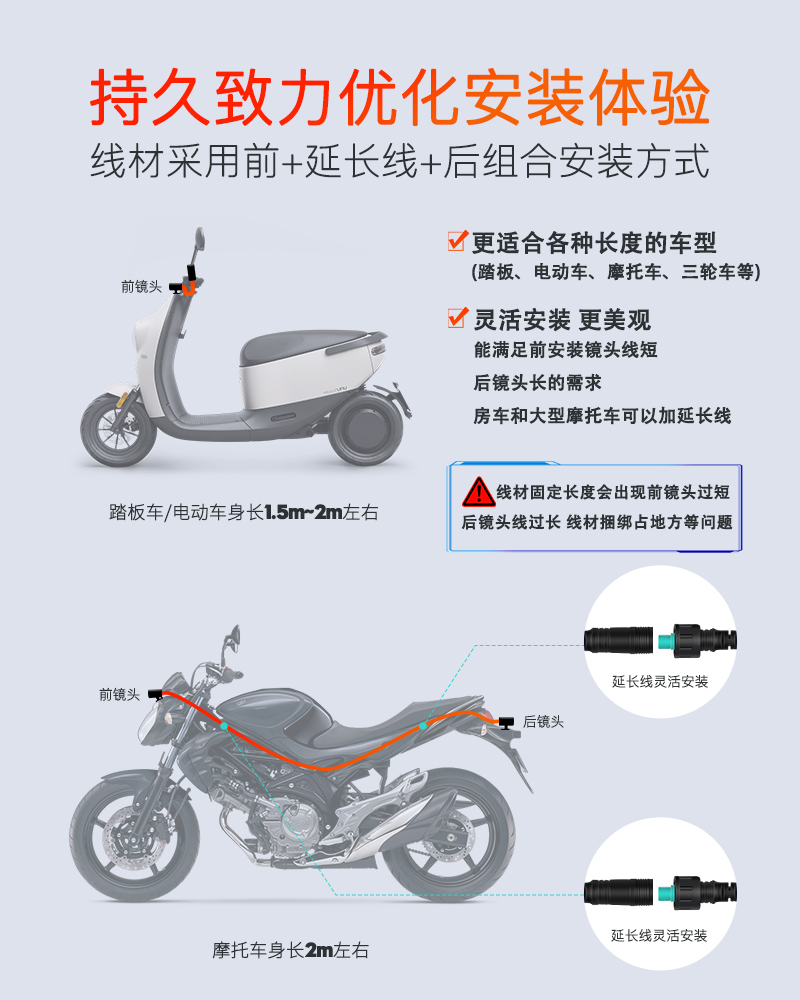 唯赛思通 摩托车行车胎压记录仪4寸大屏前后双摄高清夜视防水F9S2 - 图3