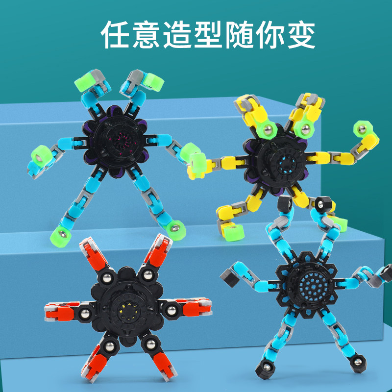指尖发光变形机械旋转手指陀螺玩具 猛仕玩具陀螺