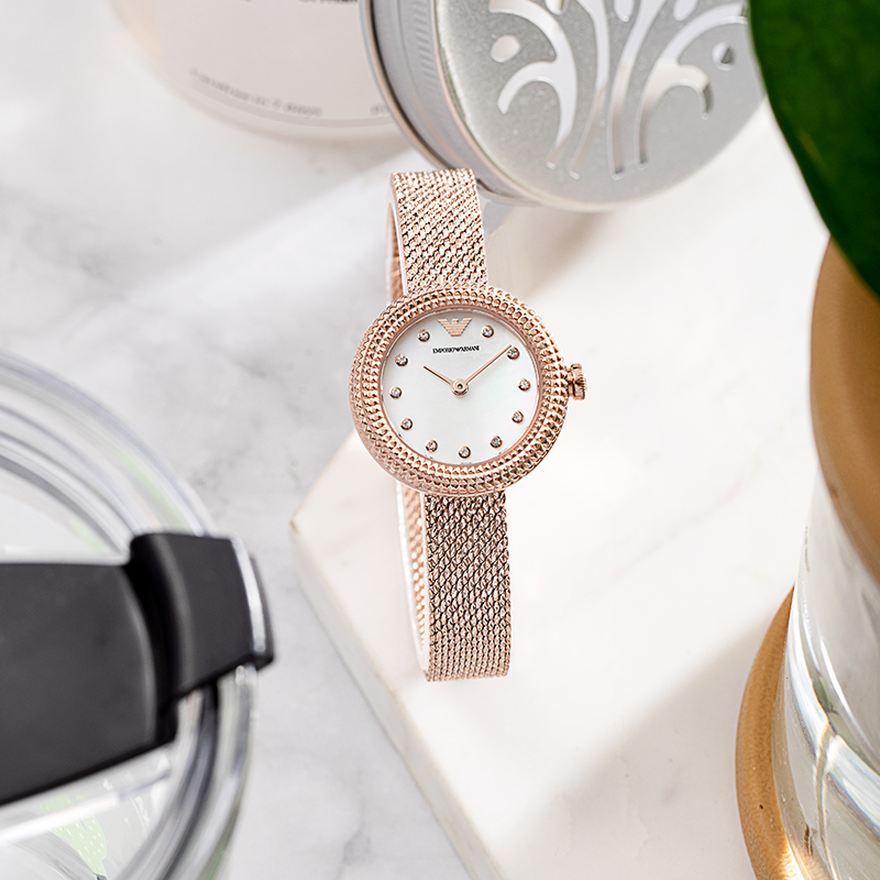 Armani rose small disc quartz women's watch