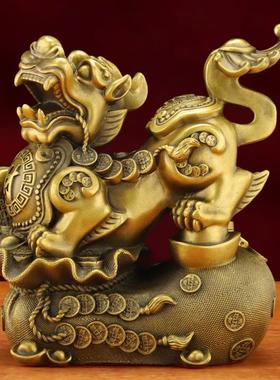 黄铜貔貅摆件一对公母招财家居客厅玄关装饰品公司店铺开 业礼品