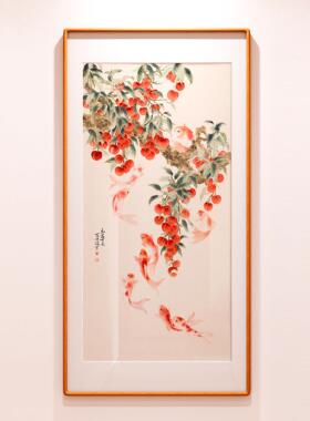 冰青 吉荔九鱼图新中式装饰画客厅背景墙巨幅茶室荔枝锦鲤大挂画