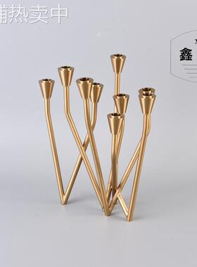 烛台样板房间装饰品金属水晶简约现代美式欧式餐桌金色摆件合金