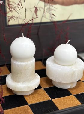 意式轻奢天然云石装饰几何烛台摆件样板房卧室床头装饰陈列家居