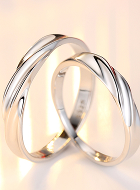 交织情侣戒指S925纯银对戒男女日韩学生饰品活口闭口一对刻字礼物