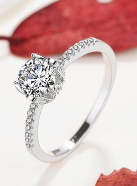 微镶锆石四爪仿真求婚银戒指