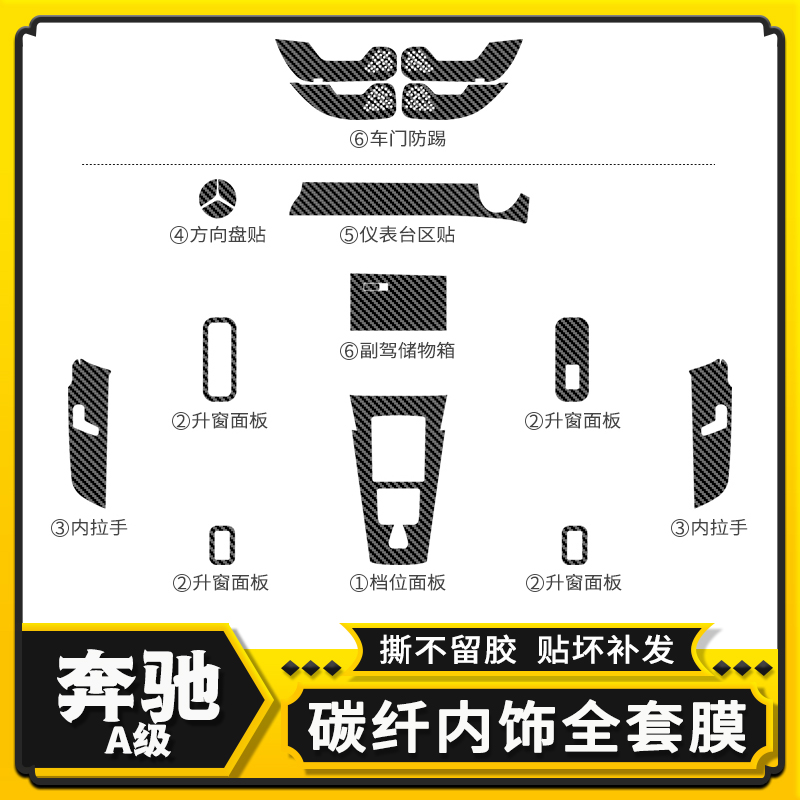 适用奔驰新A级a180l星空膜中控贴膜A200L碳纤维内饰改装防踢贴纸 - 图3