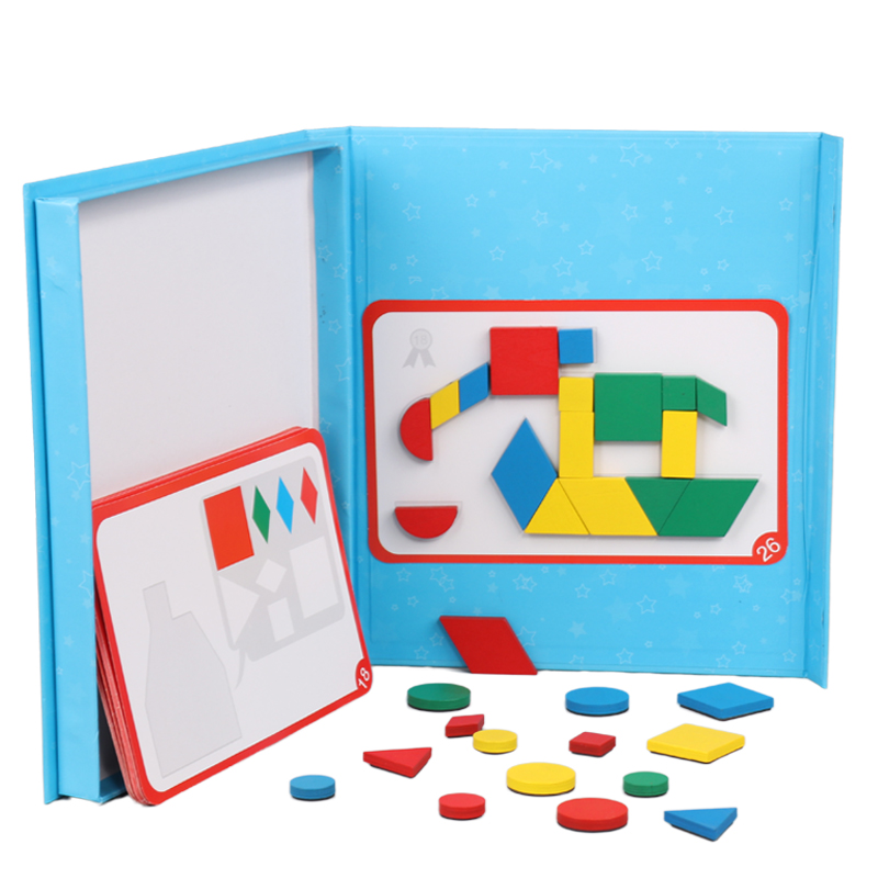 磁性七巧板拼图儿童3-6岁7木质益智力早教开发男女孩磁力积木玩具 - 图0