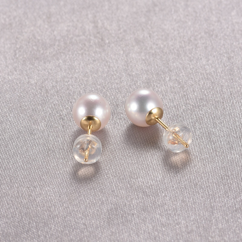 正品18K金日本Akoya海水珍珠耳钉简约耳环天女耳饰送女友闺蜜礼物_虎窝淘