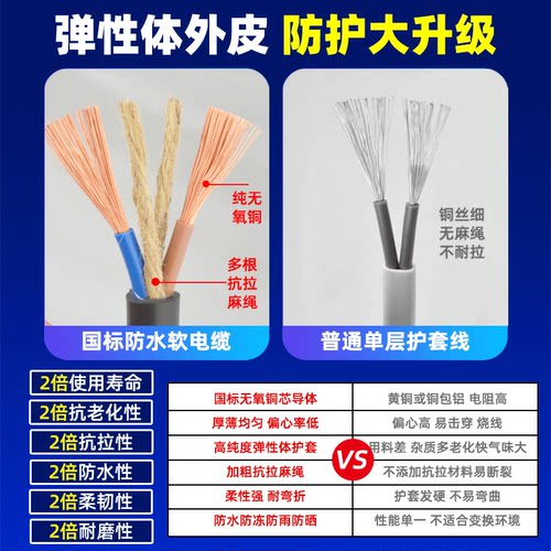 远通电线两芯国标纯铜家用户外电线防水防冻插排线电车充电延长线 - 图3