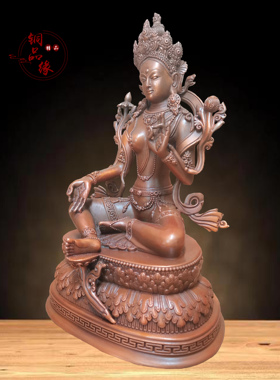 紫铜保平安藏传客厅摆件绿度母