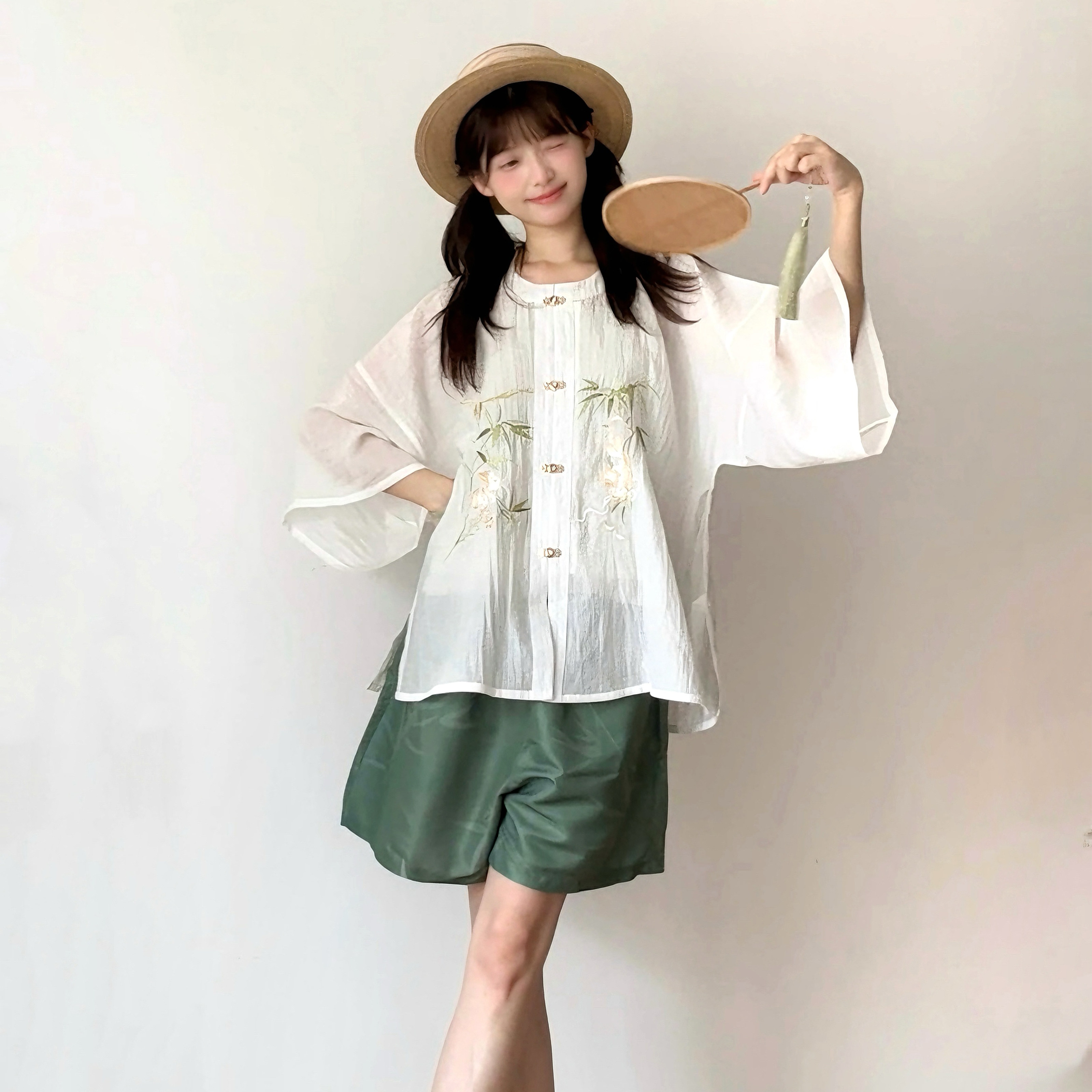 花朝记｜小溪｜明制汉服元素圆领半袖吊带短裤绣花天丝日常风清凉,淘宝优惠券,粉丝福利购,淘宝优惠卷