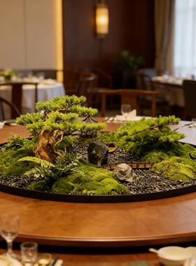 永生苔藓酒店餐桌中间摆件大圆桌转盘摆花仿真花新中式沙盘装饰花