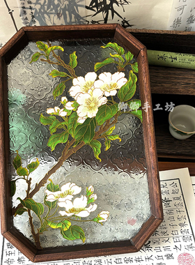 【春水映梨花】手工掐丝珐琅画