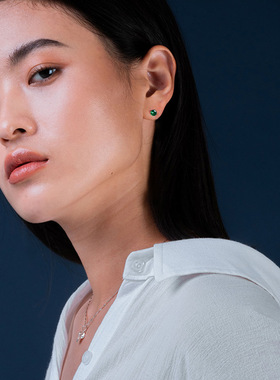 足银小清新简约圆球耳环时尚百搭耳饰品S999纯银耳钉女螺丝耳骨钉